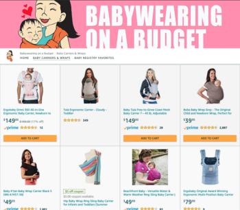 Babywearing on a Budget - Amazon store - screenshot
